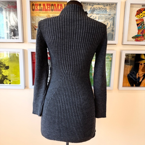 Y2K Charcoal Gray Ribbed Sweater Dress - Picture 2 of 7